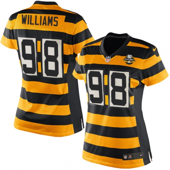 Women's Nike Pittsburgh Steelers #98 Vince Williams Game Yellow/Black Alternate 80TH Anniversary Throwback NFL Jersey - Ujersey