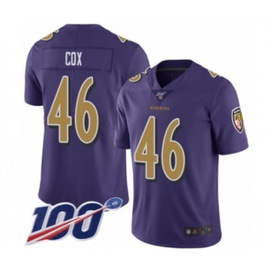 Men's Baltimore Ravens #46 Morgan Cox Limited Purple Rush Vapor Untouchable 100th Season Football Jersey - Ujersey