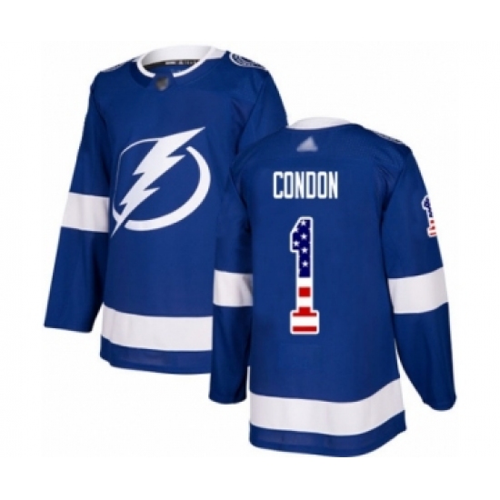Men's Tampa Bay Lightning #1 Mike Condon Authentic Blue USA Flag Fashion Hockey Jersey - Ujersey