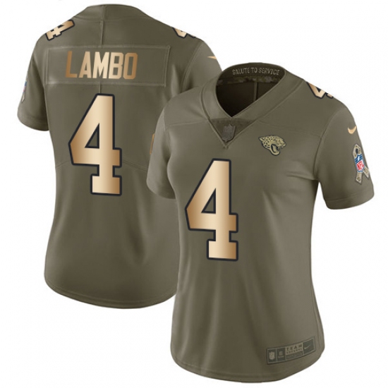 Women's Nike Jacksonville Jaguars #4 Josh Lambo Limited Olive/Gold 2017 Salute to Service NFL Jersey - Ujersey