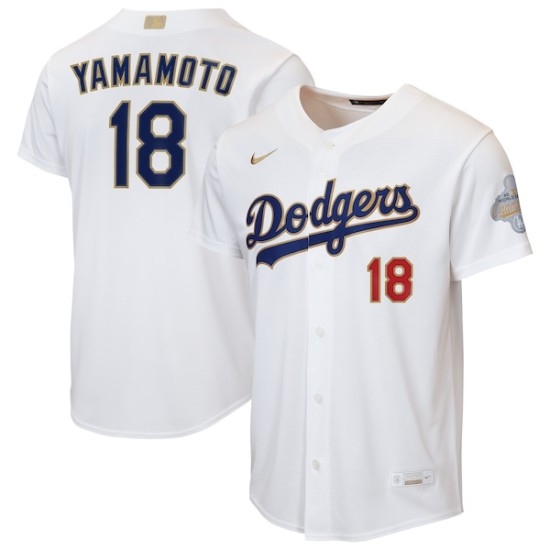 Men's Los Angeles Dodgers #18 Yoshinobu Yamamoto Nike White 2026 Gold Collection Home Replica Jersey - Ujersey