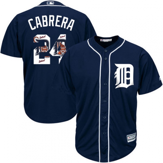 Men's Majestic Detroit Tigers #24 Miguel Cabrera Authentic Navy Blue Team Logo Fashion Cool Base MLB Jersey - Ujersey