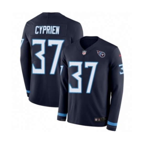 Men's Nike Tennessee Titans #37 Johnathan Cyprien Limited Navy Blue Therma Long Sleeve NFL Jersey - Ujersey