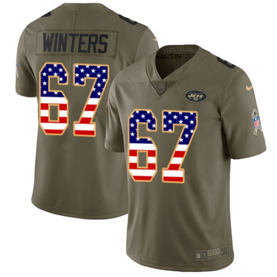 Youth Nike New York Jets #67 Brian Winters Limited Olive/USA Flag 2017 Salute to Service NFL Jersey - Ujersey