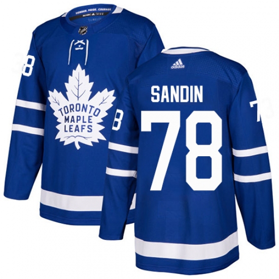 Men's Adidas Toronto Maple Leafs #78 Rasmus Sandin Authentic Royal Blue Home NHL Jersey - Ujersey