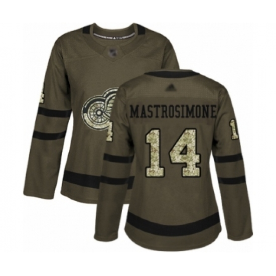 Women's Detroit Red Wings #14 Robert Mastrosimone Authentic Green Salute to Service Hockey Jersey - Ujersey