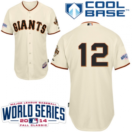 Men's Majestic San Francisco Giants #12 Joe Panik Authentic Cream Home Cool Base w/2014 World Series Patch MLB Jersey - Ujersey