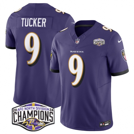 Men's Baltimore Ravens #9 Justin Tucker Purple F.U.S.E 2024 AFC North Division Champions Vapor Limited Football Jersey - Ujersey