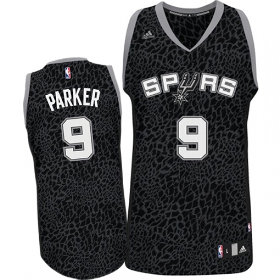 Men's Adidas San Antonio Spurs #9 Tony Parker Authentic Black Crazy Light NBA Jersey - Ujersey