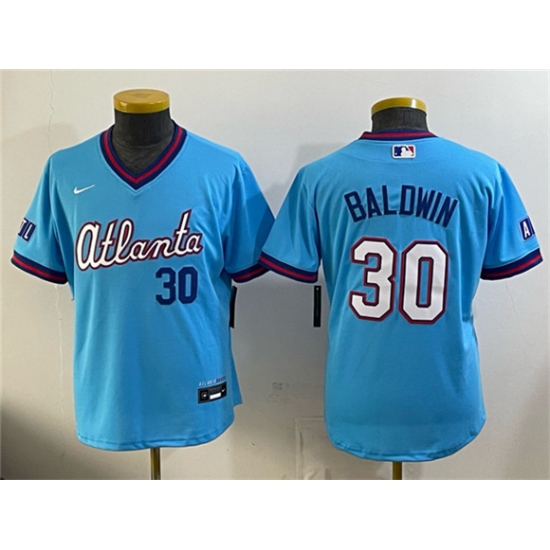 Youth Atlanta Braves #30 Drake Baldwin Powder Blue 2026 City Connect Stadium Stitched Baseball Jersey - Ujersey