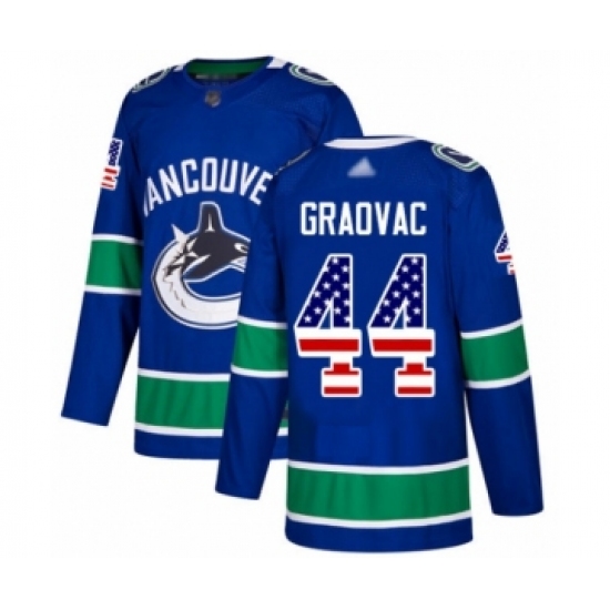 Men's Vancouver Canucks #44 Tyler Graovac Authentic Blue USA Flag Fashion Hockey Jersey - Ujersey