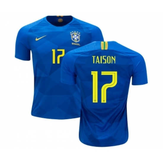 Brazil #17 Taison Away Kid Soccer Country Jersey