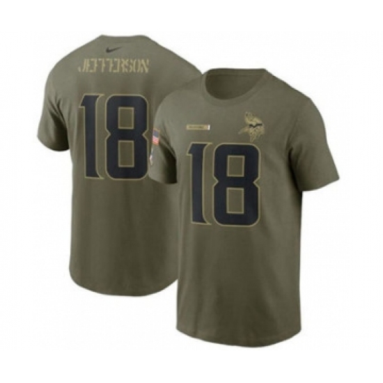 Men's Minnesota Vikings #18 Justin Jefferson 2021 Olive Salute To Service Football T-Shirt - Ujersey