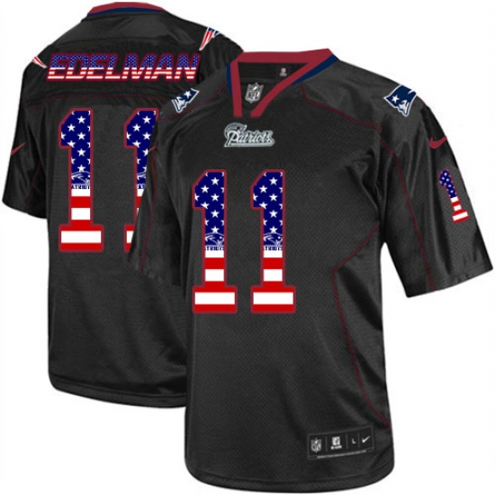 Men's Nike New England Patriots #11 Julian Edelman Elite Black USA Flag Fashion NFL Jersey - Ujersey
