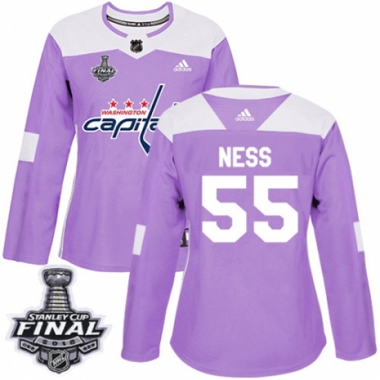 Women's Adidas Washington Capitals #55 Aaron Ness Authentic Purple Fights Cancer Practice 2018 Stanley Cup Final NHL Jersey - Ujersey