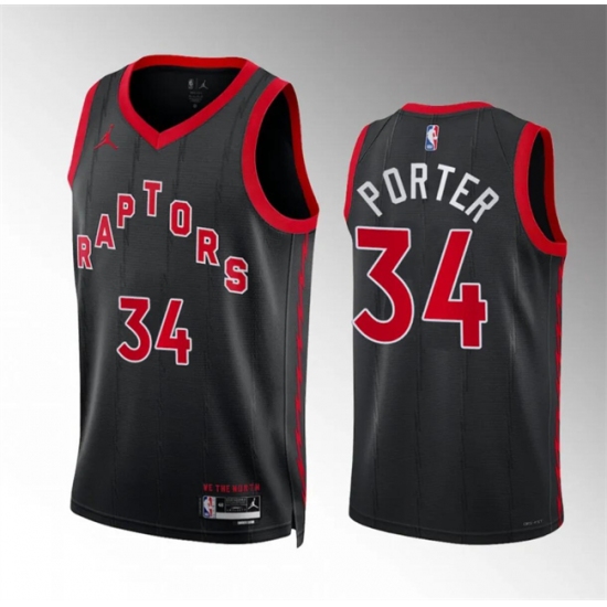 Men's Toronto Raptors #34 Jontay Porter Black Statement Edition Stitched Basketball Jersey - Ujersey