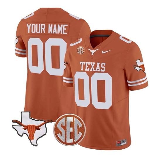 Men's Texas Longhorns Active Player Custom Orange F.U.S.E. State Map & SEC Patch Stitched Jersey - Ujersey