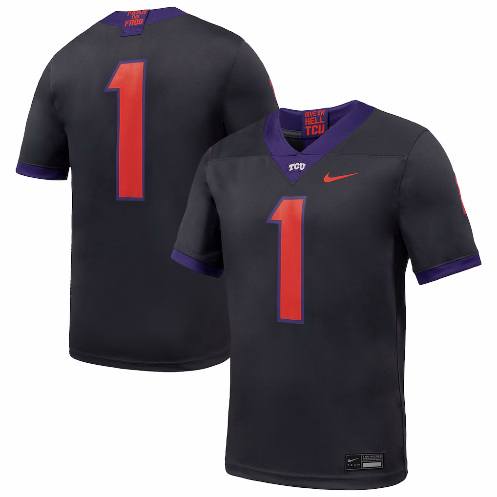 Men's Nike #1 Anthracite TCU Horned Frogs Alternate Game Football Jersey - Ujersey NHL