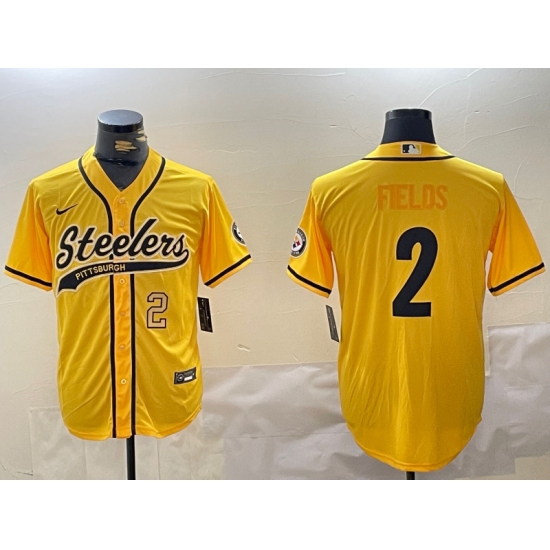 Men's Pittsburgh Steelers #2 Justin Fields Yellow With Cool Base Stitched Baseball Jerseys - Ujersey