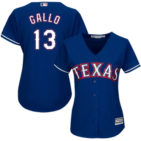 Women's Majestic Texas Rangers #13 Joey Gallo Replica Royal Blue Alternate 2 Cool Base MLB Jersey - Ujersey