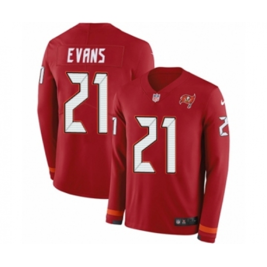 Men's Nike Tampa Bay Buccaneers #21 Justin Evans Limited Red Therma Long Sleeve NFL Jersey - Ujersey