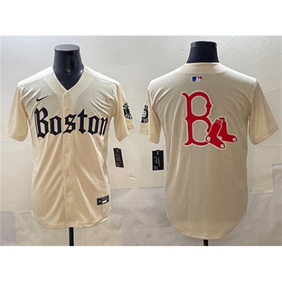 Men's Boston Red Sox Team Big Logo Cream Gothic Vapor Limited Stitched Baseball Jersey - Ujersey