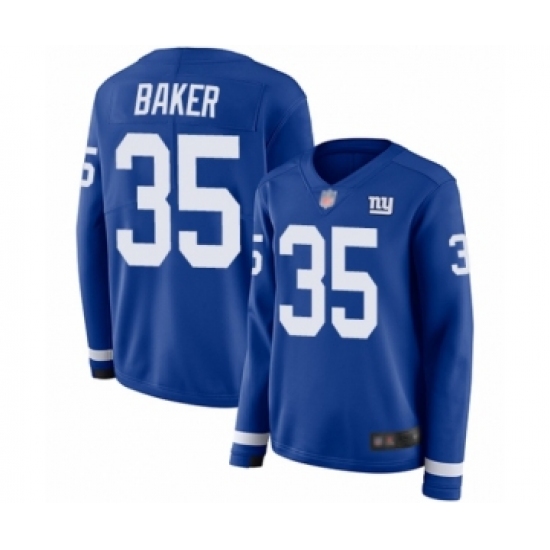 Women's New York Giants #35 Deandre Baker Limited Royal Blue Therma Long Sleeve Football Jersey - Ujersey