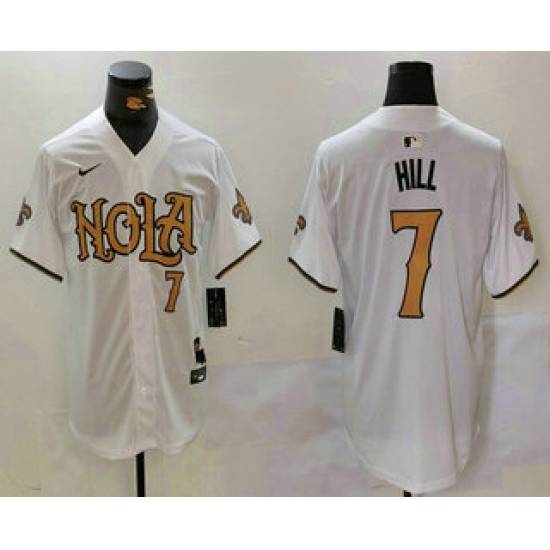 Men's New Orleans Saints #7 Taysom Hill Number White Nola Baseball Jersey - Ujersey