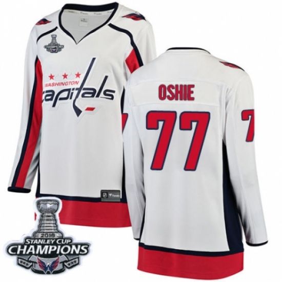 Women's Washington Capitals #77 T.J. Oshie Fanatics Branded White Away Breakaway 2018 Stanley Cup Final Champions NHL Jersey - Ujersey