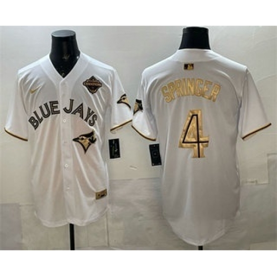 Men's Toronto Blue Jays #4 George Springer White Gold 2025 American League Champions Limited Stitched Jersey - Ujersey