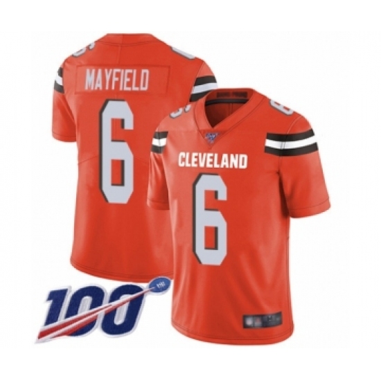 Youth Cleveland Browns #6 Baker Mayfield Orange Alternate 100th Season Vapor Untouchable Limited Player Football Jersey - Ujersey
