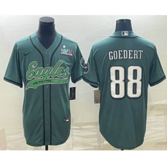 Men's Philadelphia Eagles #88 Dallas Goedert Green With Super Bowl LVII Patch Cool Base Stitched Baseball Jersey - Ujersey