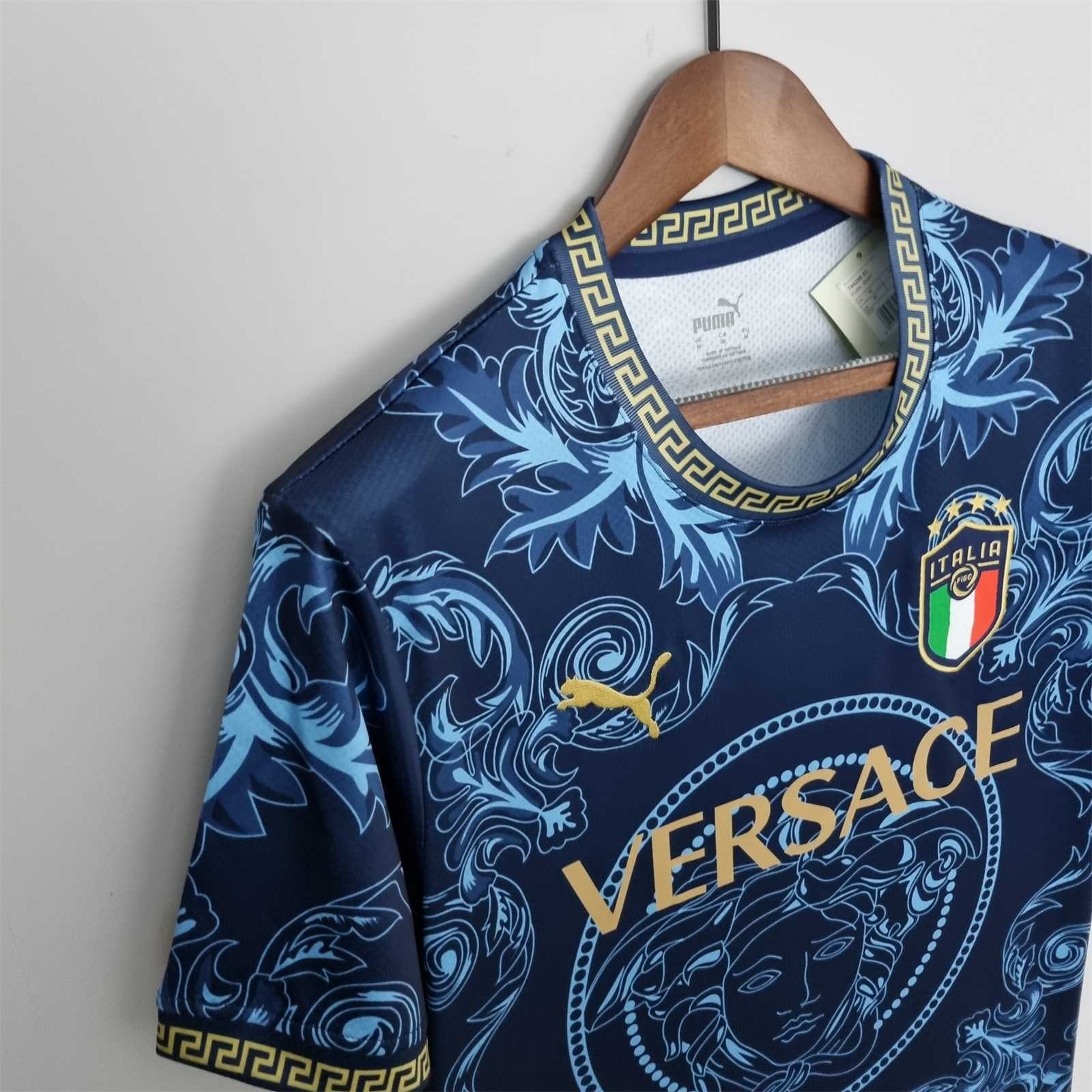 Italy Soccer Jersey x Versace Blue Special Edition Custom Shirt 2022 - Ujersey Shop