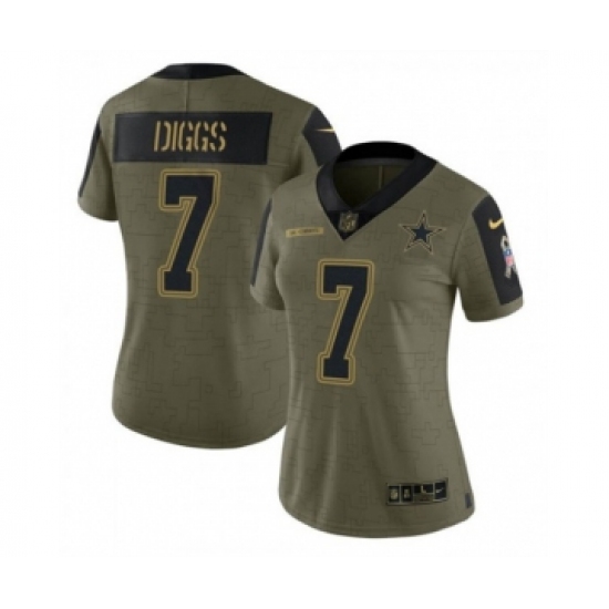 Women's Dallas Cowboys #7 Trevon Diggs Olive Salute To Service Limited Stitched Jersey(Run Small) - Ujersey