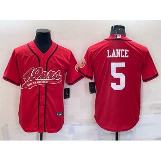 Men's San Francisco 49ers #5 Trey Lance Red Stitched Cool Base Nike Baseball Jersey - Ujersey
