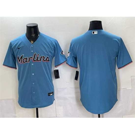 Men's Miami Marlins Blank Blue Cool Base Stitched Baseball Jersey - Ujersey