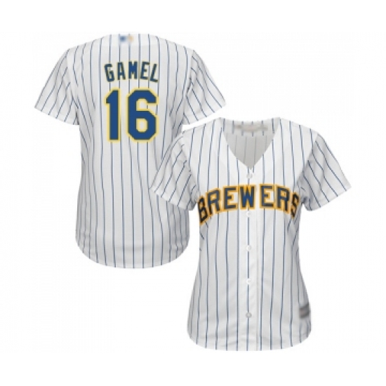 Women's Milwaukee Brewers #16 Ben Gamel Replica White Home Cool Base Baseball Jersey - Ujersey