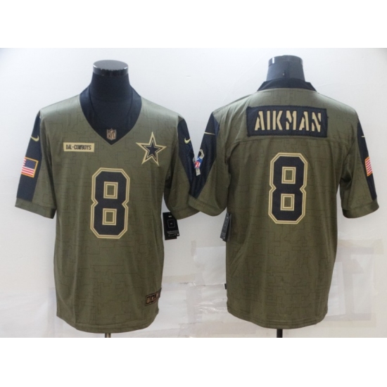 Men's Dallas Cowboys #8 Troy Aikman Nike Olive 2021 Salute To Service Limited Player Jersey - Ujersey