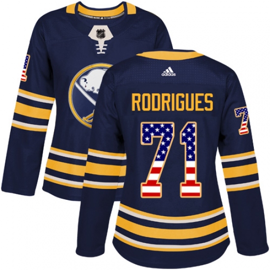 Women's Adidas Buffalo Sabres #71 Evan Rodrigues Authentic Navy Blue USA Flag Fashion NHL Jersey - Ujersey