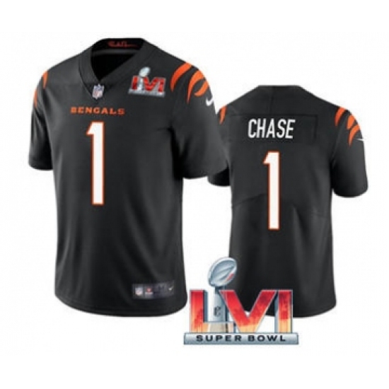 Men's Cincinnati Bengals #1 Ja'Marr Chase Black 2022 Super Bowl LVI Vapor Limited Stitched Jersey - Ujersey