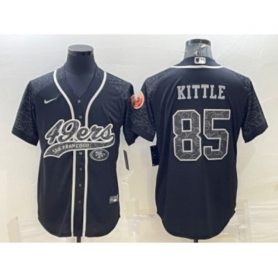 Men's San Francisco 49ers #85 George Kittle Black Reflective With Patch Cool Base Stitched Baseball Jersey - Ujersey