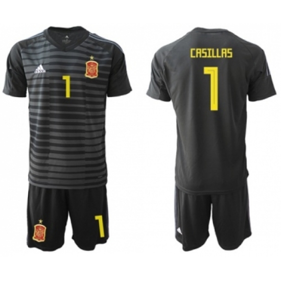 Spain #1 Casillas Black Goalkeeper Soccer Country Jersey