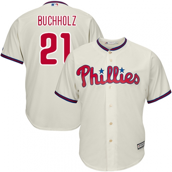 Youth Majestic Philadelphia Phillies #21 Clay Buchholz Replica Cream Alternate Cool Base MLB Jersey