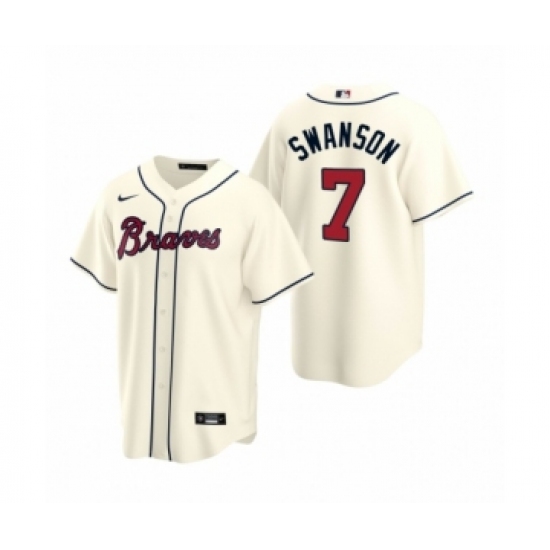 Men's Atlanta Braves #7 Dansby Swanson Nike Cream 2020 Replica Alternate Jersey - Ujersey