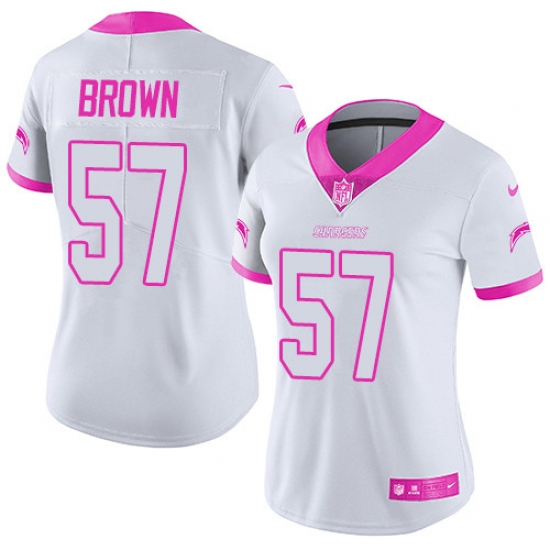 Women's Nike Los Angeles Chargers #57 Jatavis Brown Limited White/Pink Rush Fashion NFL Jersey - Ujersey