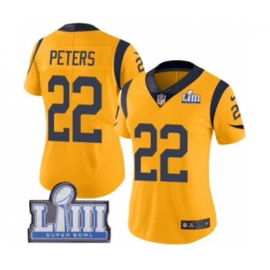 Women's Nike Los Angeles Rams #22 Marcus Peters Limited Gold Rush Vapor Untouchable Super Bowl LIII Bound NFL Jersey - Ujersey