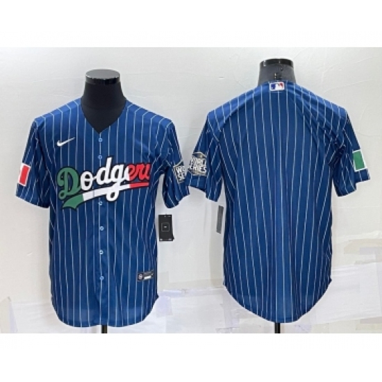 Men's Los Angeles Dodgers Blank Navy Blue Pinstripe Mexico 2020 World Series Cool Base Nike Jersey - Ujersey