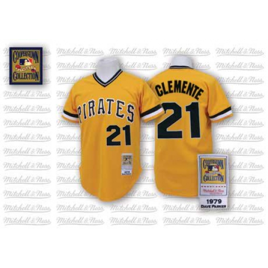 Men's Mitchell and Ness Pittsburgh Pirates #21 Roberto Clemente Replica Gold Throwback MLB Jersey - Ujersey