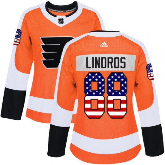 Women's Adidas Philadelphia Flyers #88 Eric Lindros Authentic Orange USA Flag Fashion NHL Jersey - Ujersey
