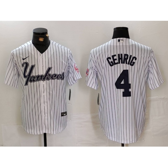 Men's New York Yankees #4 Lou Gehrig White Pinstripe Fashion Cool Base Jersey - Ujersey